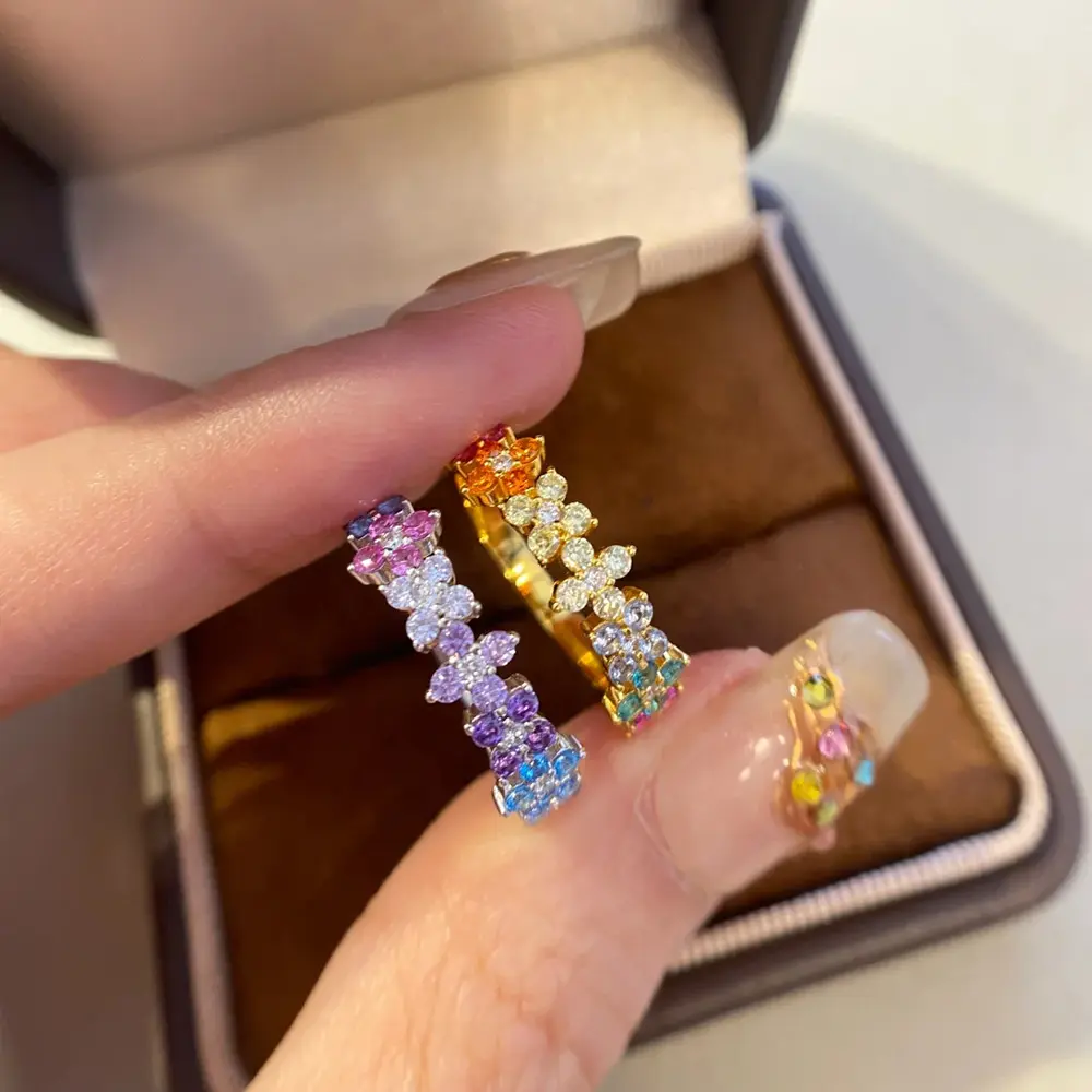 French Set Diamond Monet Garden Bar Clover Women's Ring