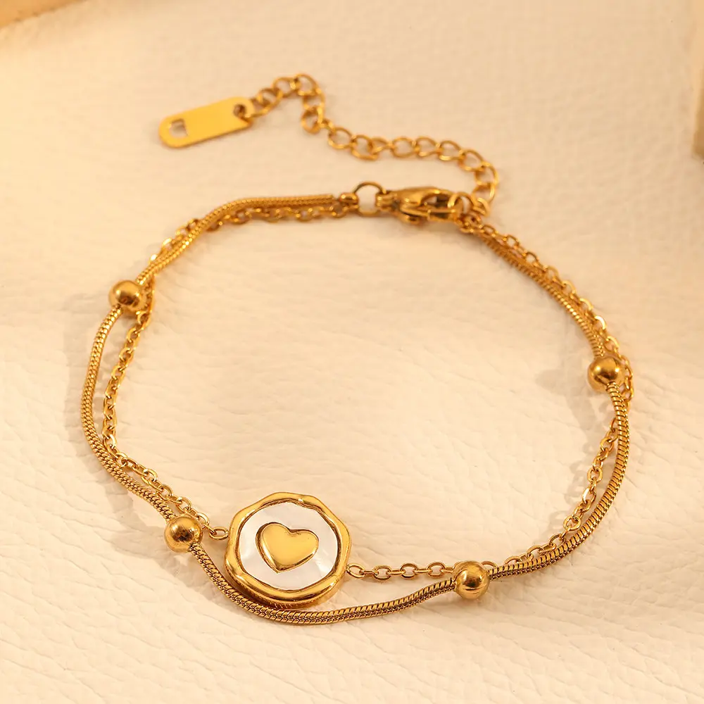 Titanium Double Layers White Shell Love Star Anklet