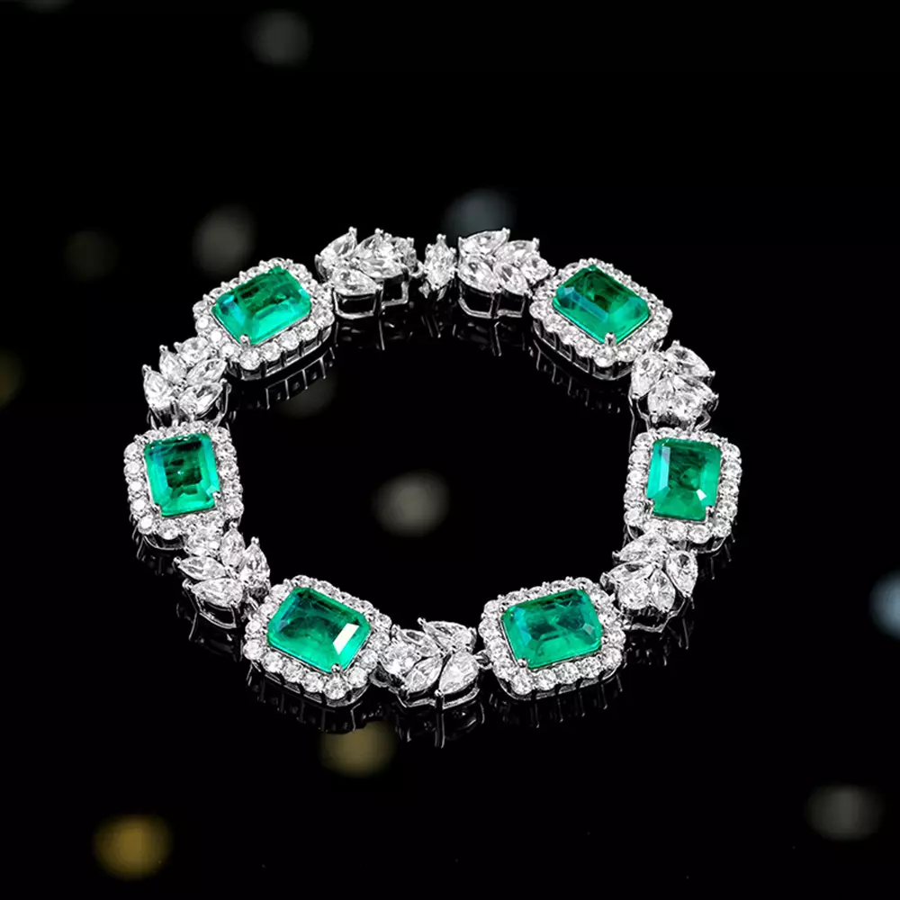 S925 Sterling Silver Synthetic Women's Emerald Full Diamond Bracelet