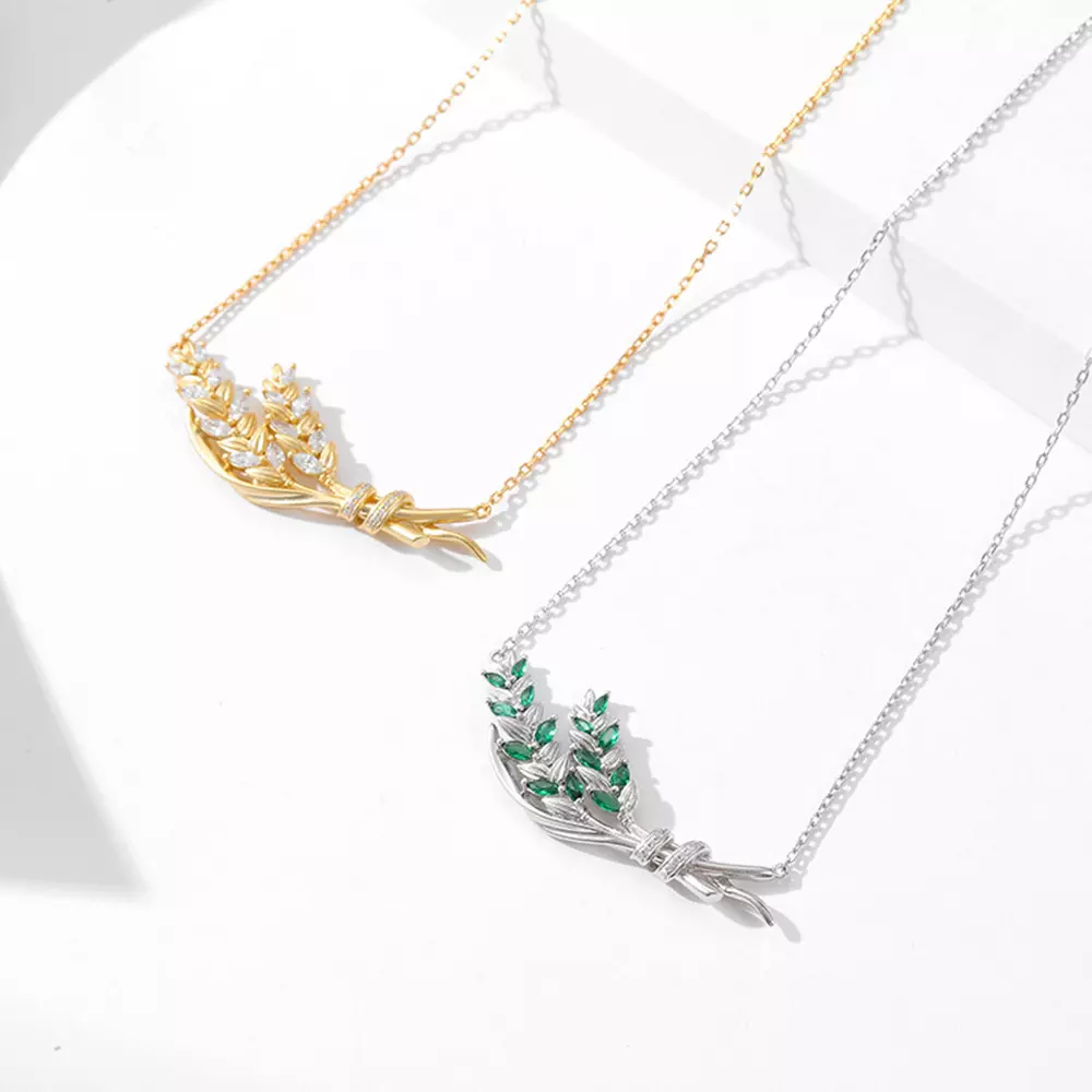 S925 Sterling Silver Wheat Ears Fashion Chill Pendant Necklace