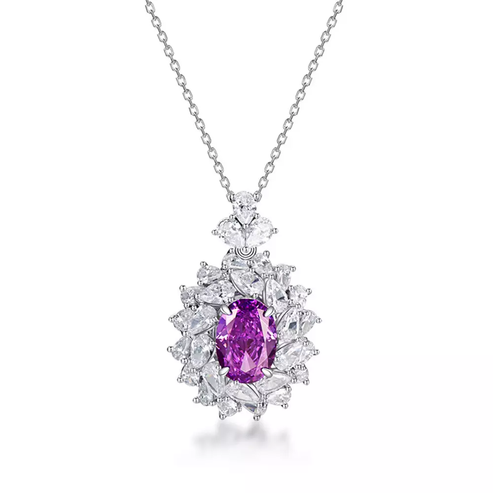 925 Silver Pendant 13.7CT Oval High Carbon Diamond