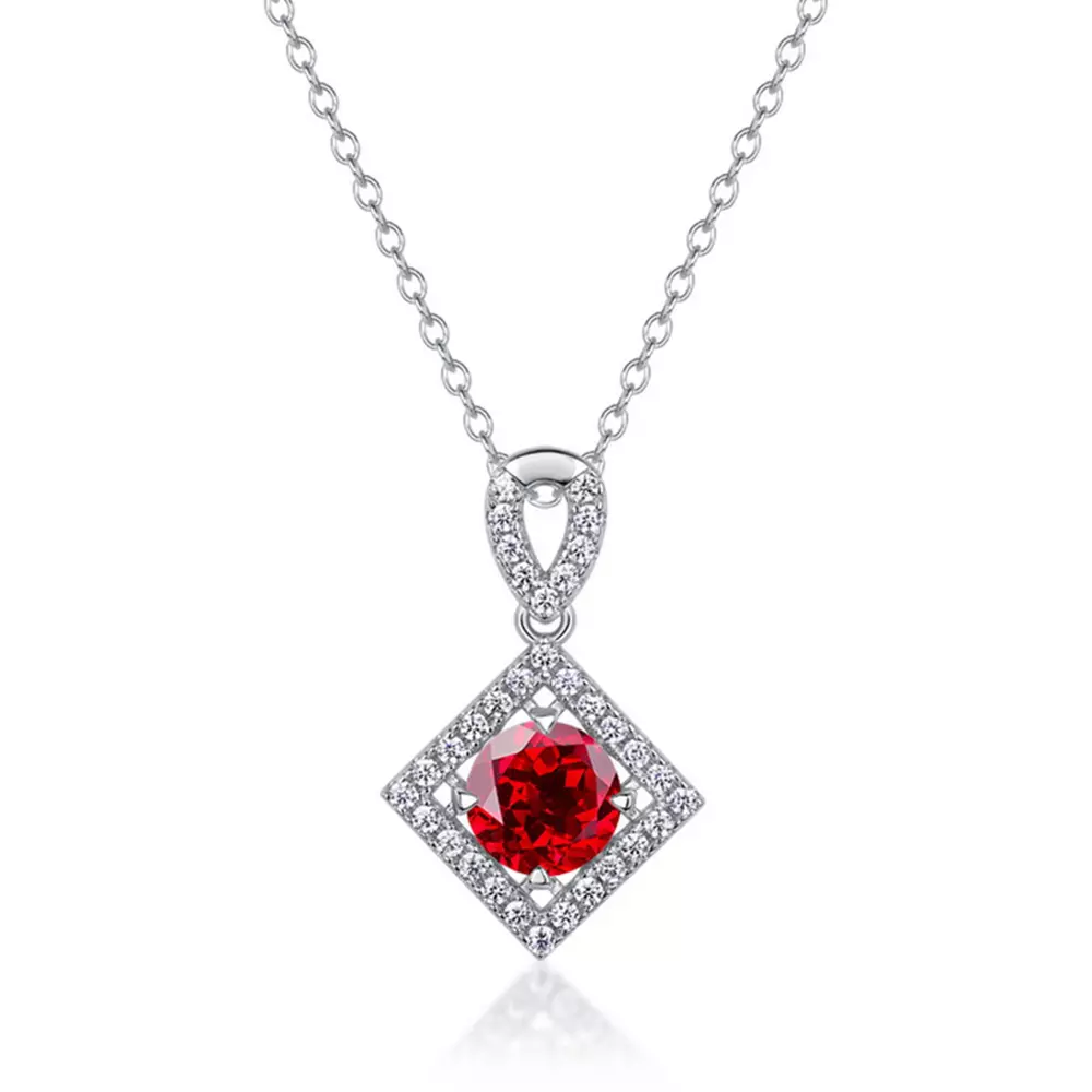 S925 silver with diamonds colorful treasure square cultivated ruby necklace