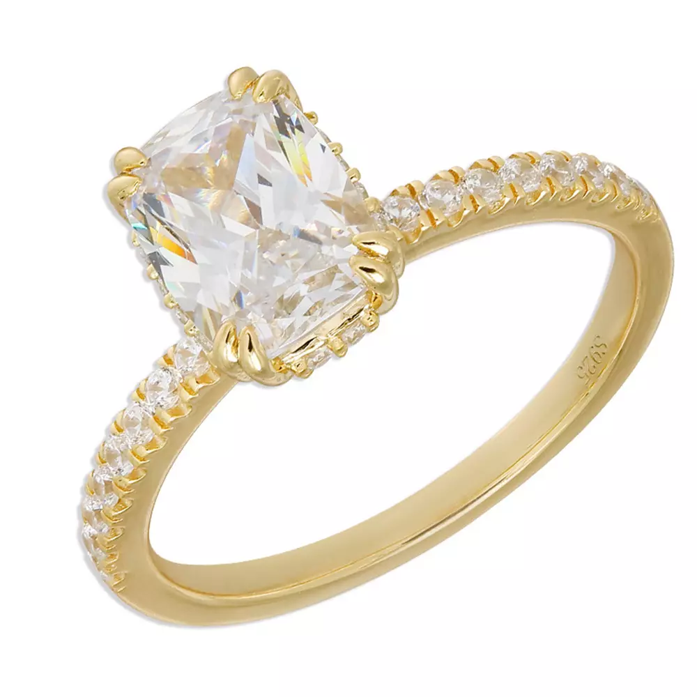 S925 Sterling Silver Plated 14K Gold High Carbon Diamond Ring