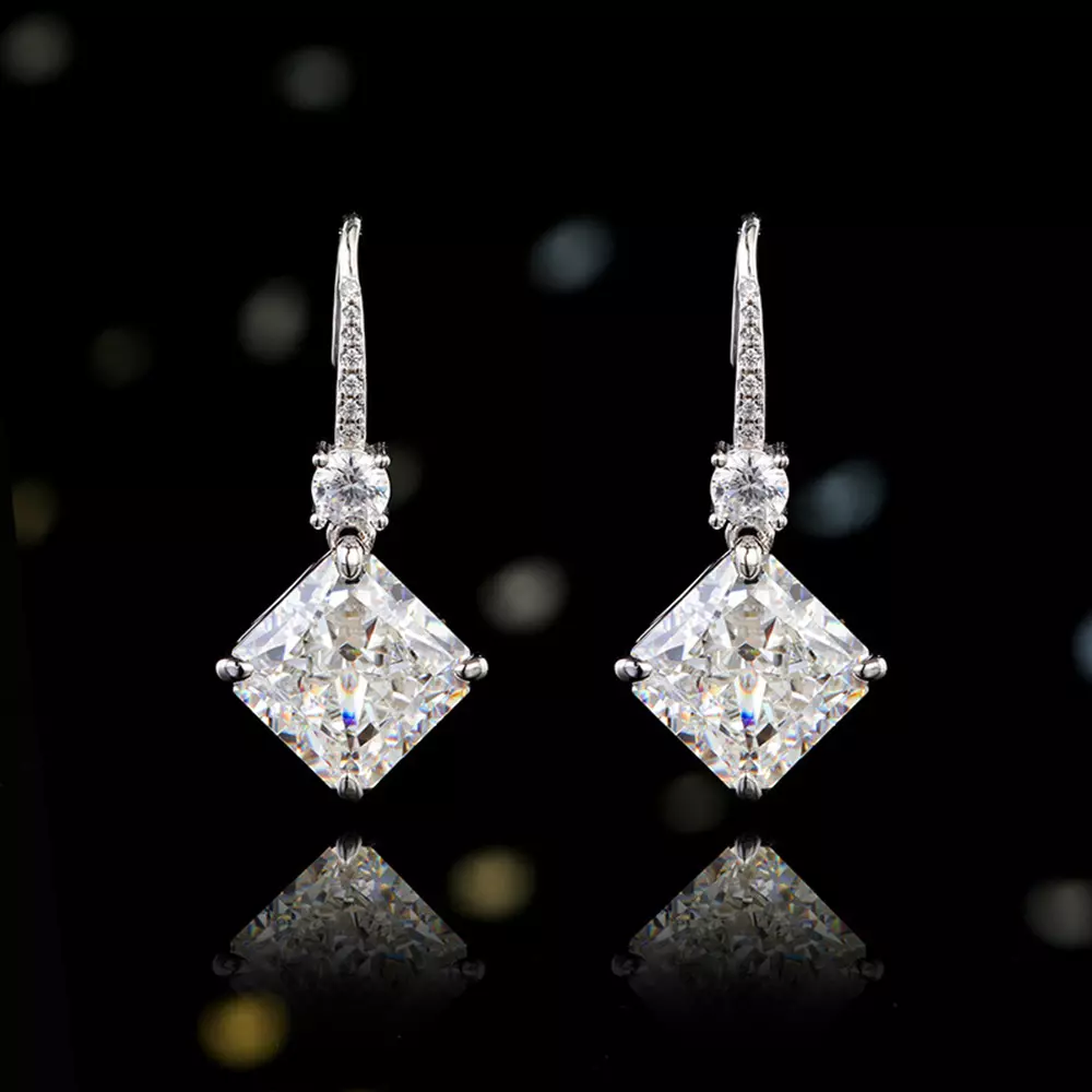S925 Sterling Silver Geometric Square Rhombus Ear Hook Earrings