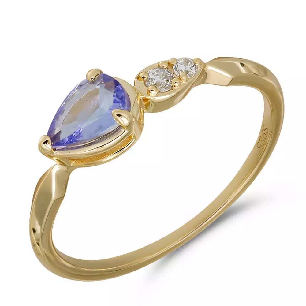 S925 Sterling Silver Plated 14k Gold Tanzanite Light Fashion Ring