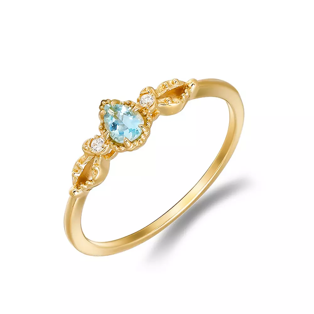 s925 sterling silver gold plated aquamarine flower teardrop women's ring