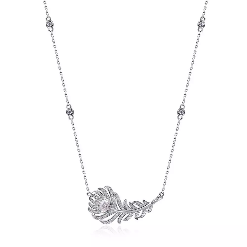 S925 silver with colored gemstones and high carbon diamonds feather necklace