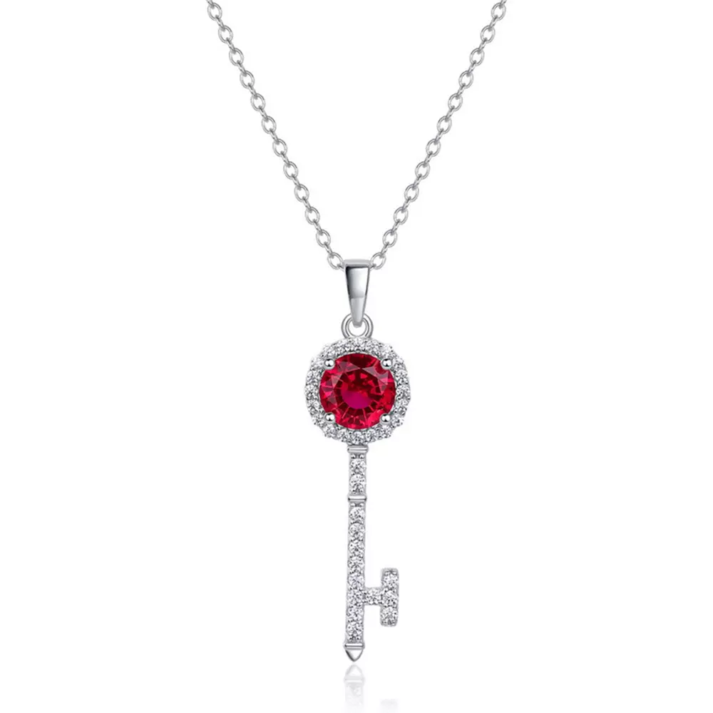 S925 Silver with Cultured Colorful Key Pendant Necklace Fashionable Collarbone Chain