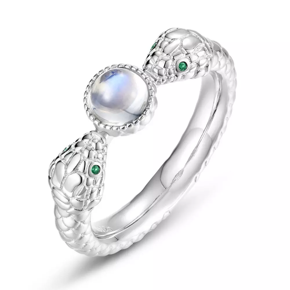 S925 Silver Colorful Blue Moonlight Ring Double Snake Index Ring