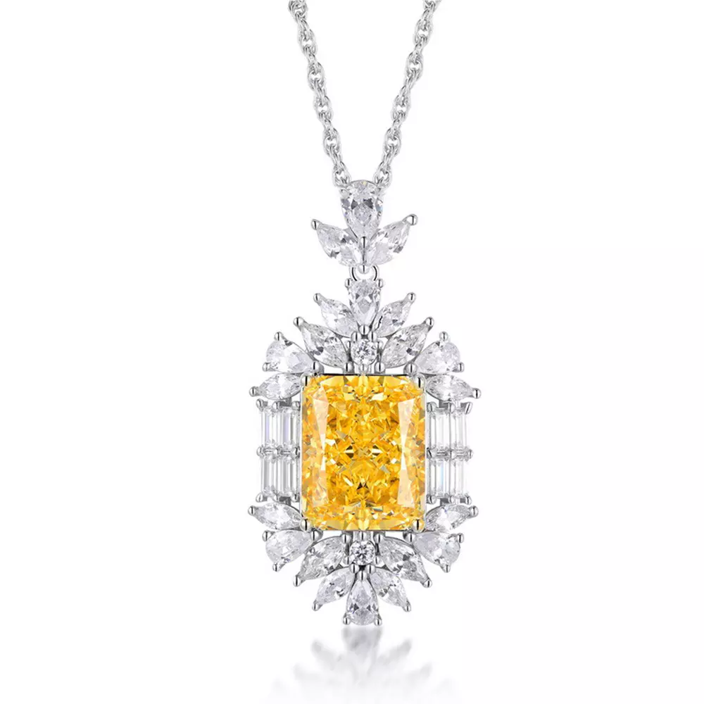 925 Silver with Baguette Ice Cut Yellow Diamonds 24CT High Carbon Diamond Necklace