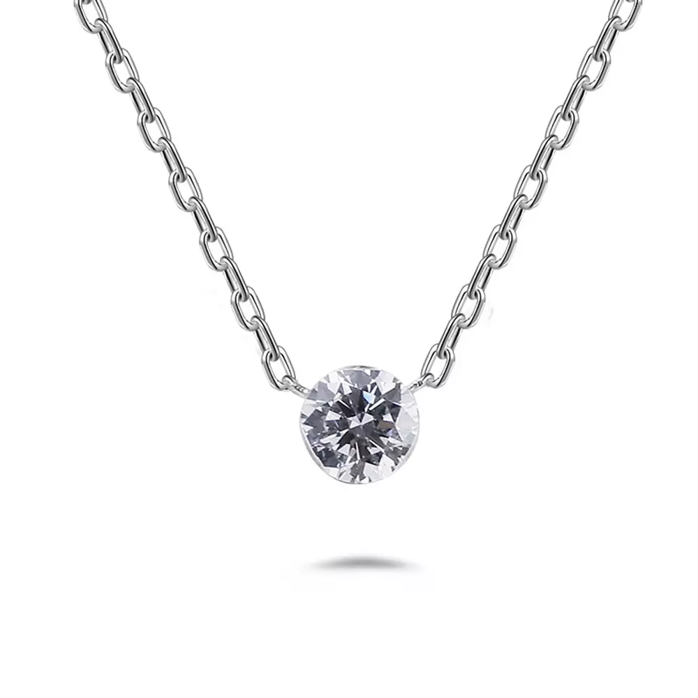925 Sterling Silver Minimalist Single Invisible Moissanite Diamond Necklace