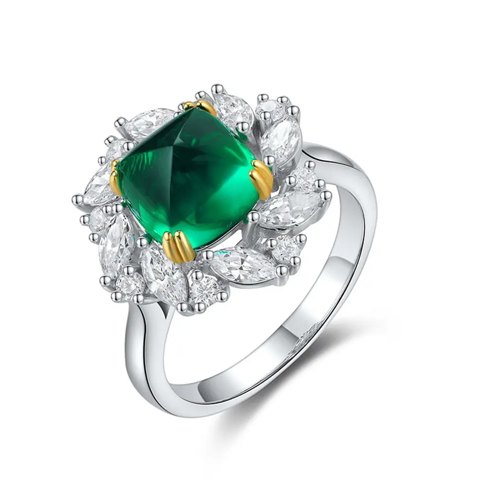 S925 Silver Set Women's Fashion Emerald Emerald Ring