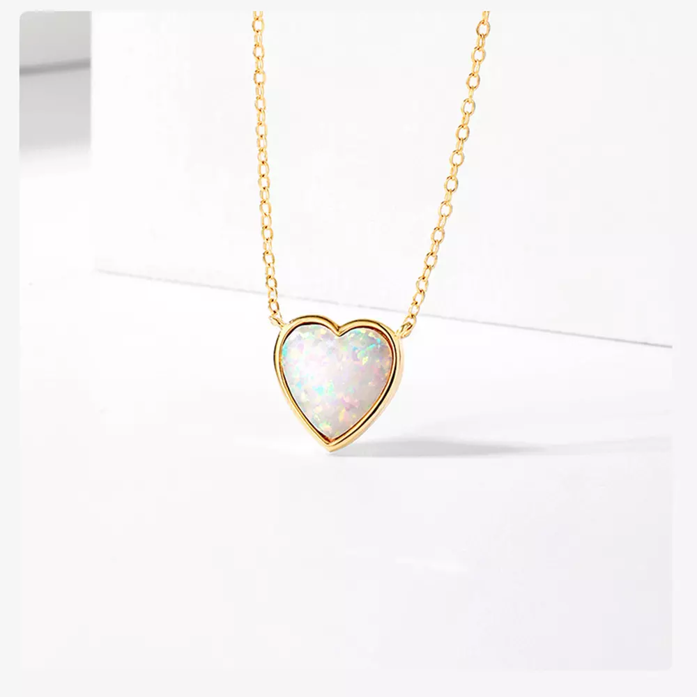 S925 Sterling Silver Opal Opal Opal Heart Set Necklace