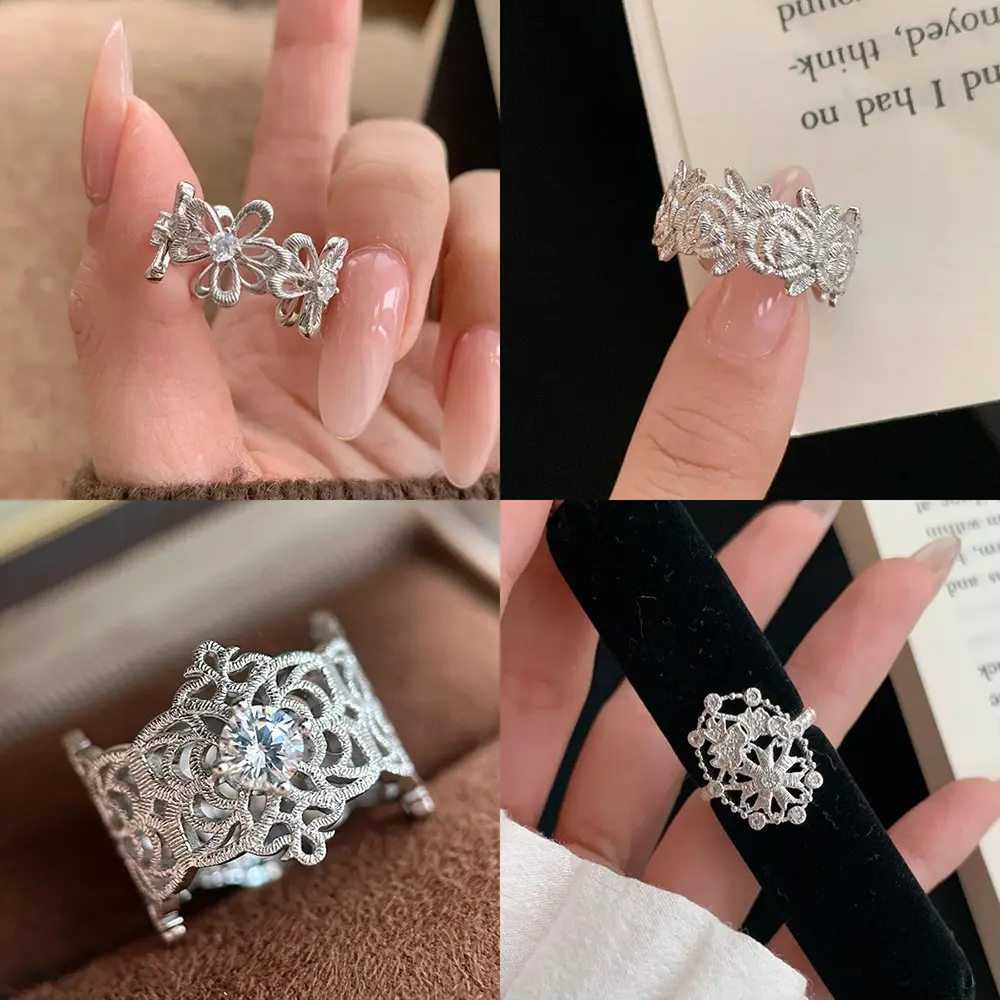 Lace Embroidered Kaleidoscope Ferris Wheel LACE Gerbera Rose Ring