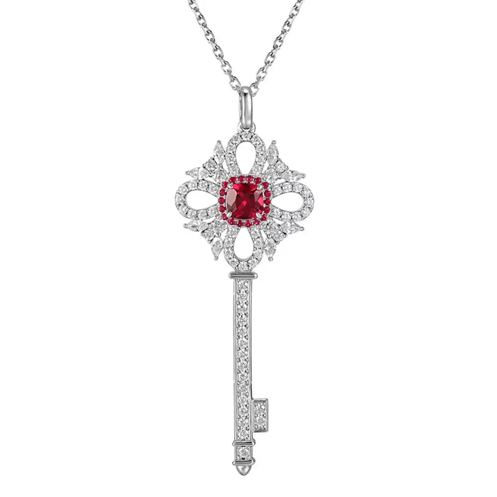 S925 Silver High Carbon Diamond Round Key Pendant Necklace