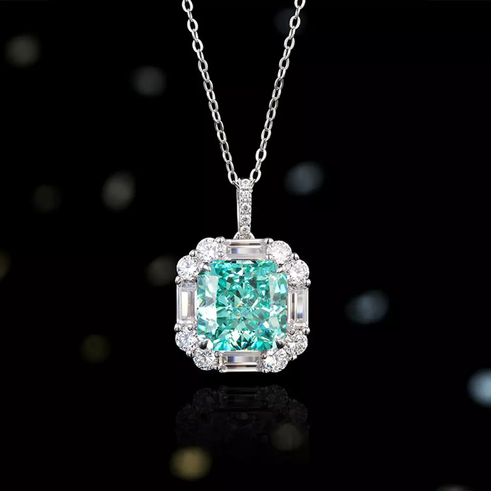 S925 Sterling Silver Ice Flower Cut Fashion Square Necklace
