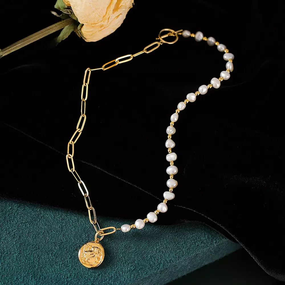 Women's Baroque Pearl Copper Necklace