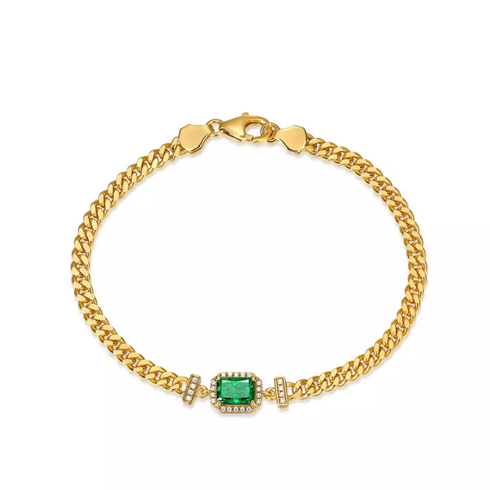 S925 Silver with Ice Cut High Carbon Diamonds Emerald Bracelet