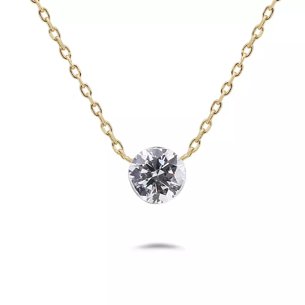 925 Sterling Silver Minimalist Single Invisible Moissanite Diamond Necklace