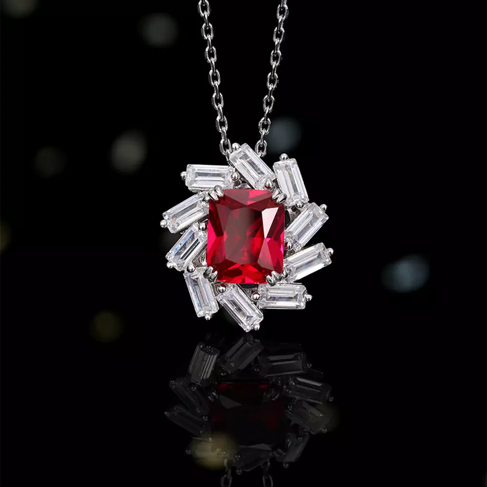 s925 sterling silver ruby red corundum red sun pendant necklace