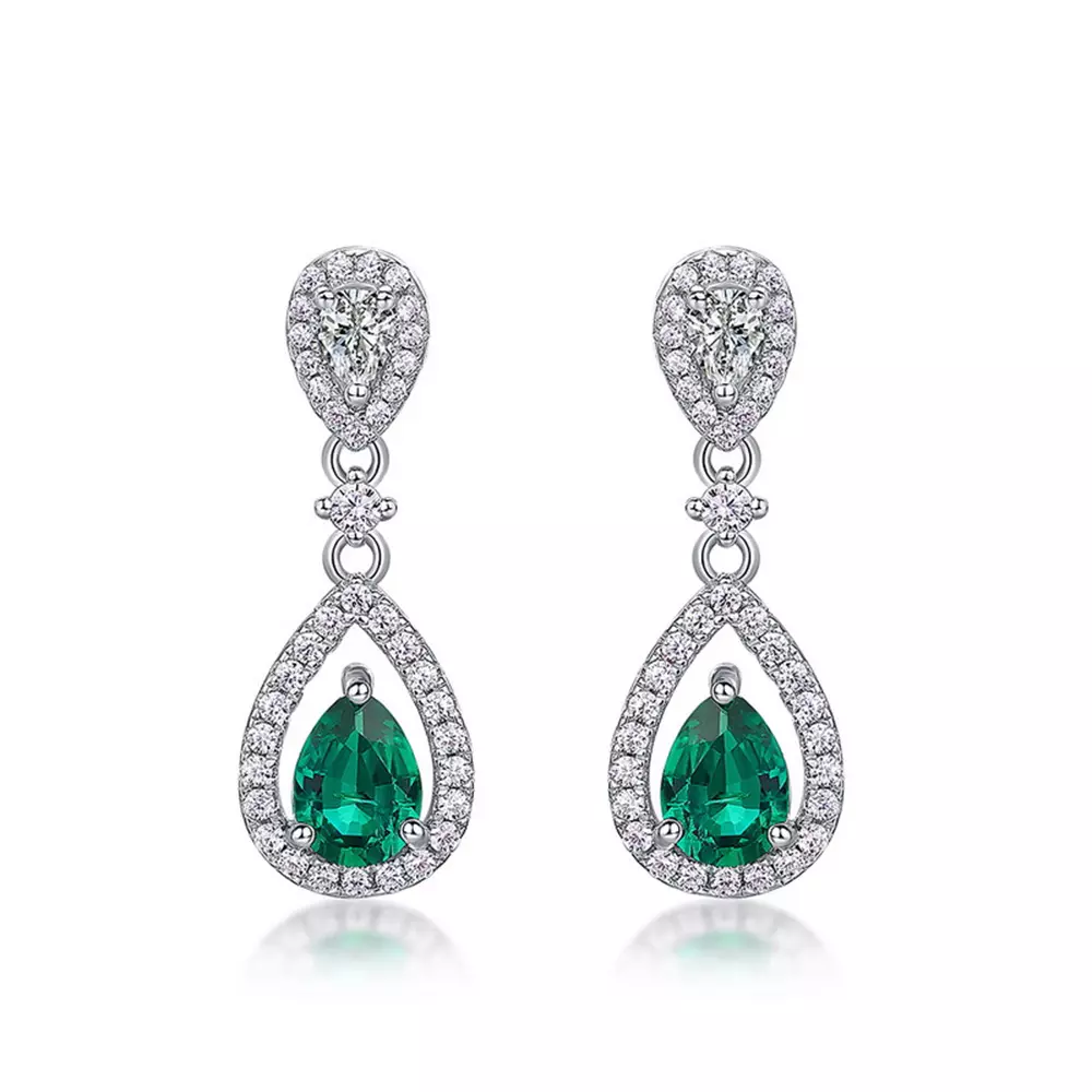 Cultured Emerald Drop Earrings in S925 Silver with Cultured Colored Jewels