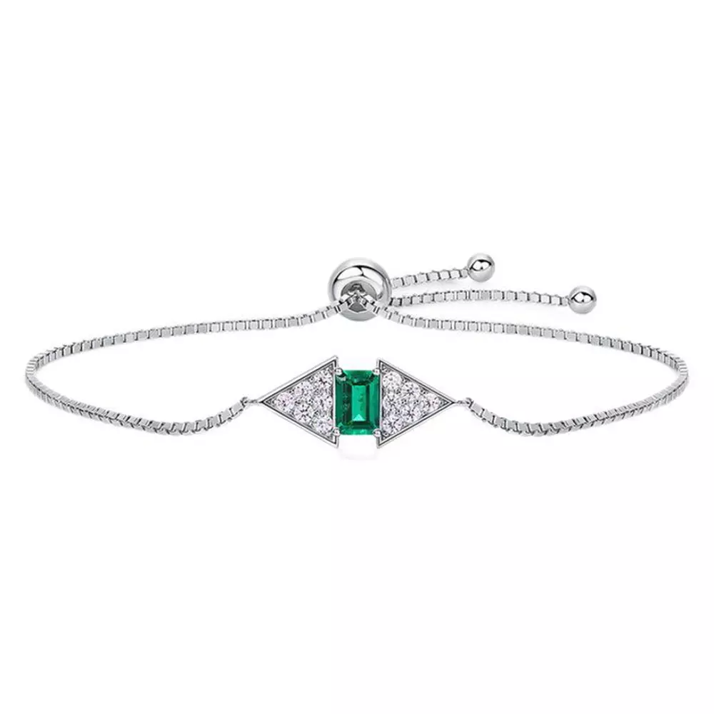 S925 Sterling Silver Cultured Ruby Cultured Emerald Bracelet