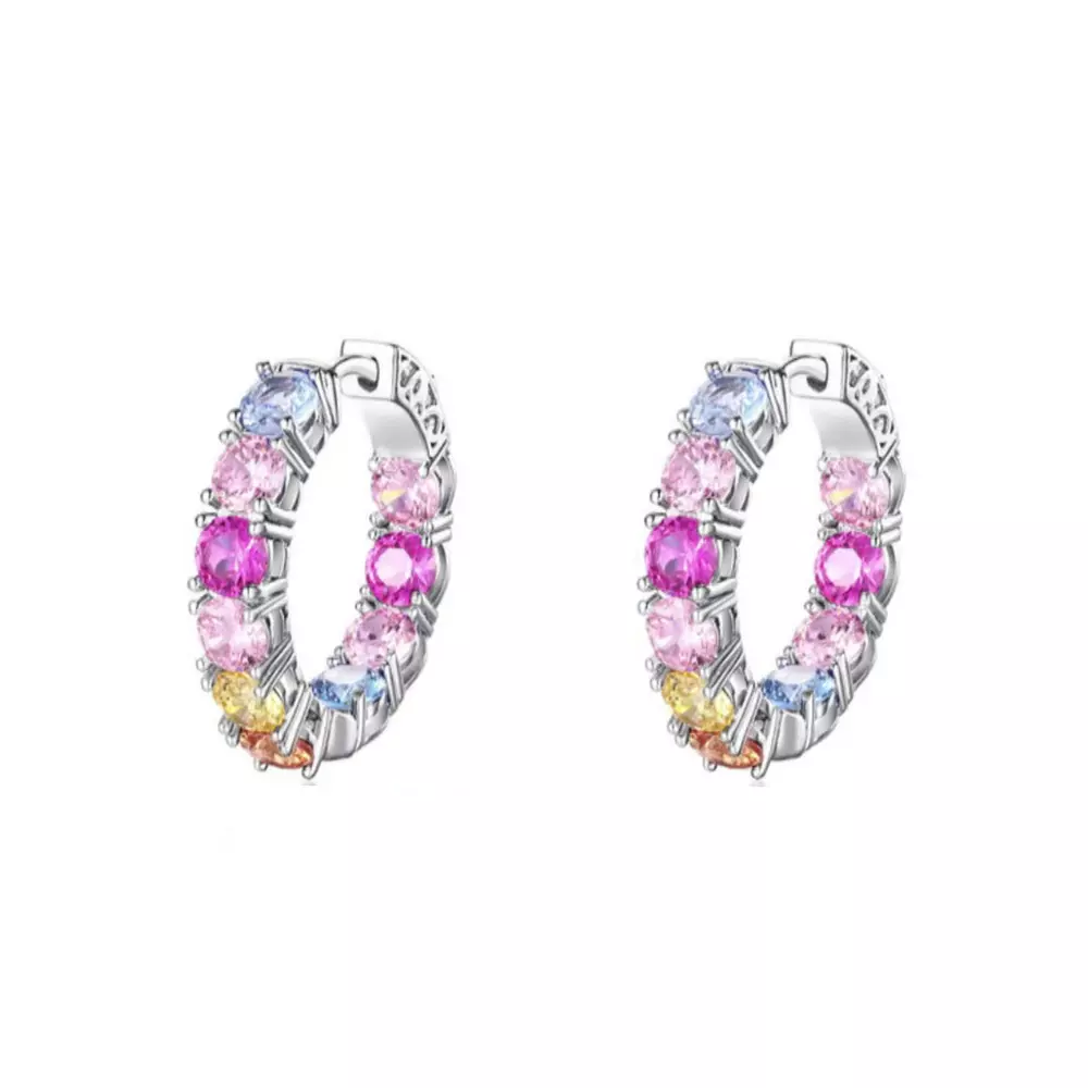S925 sterling silver with diamonds and colored zirconia stud earrings