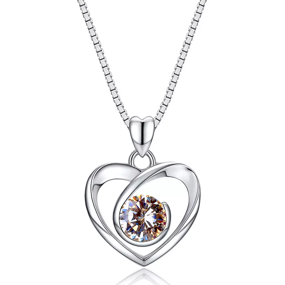 S925 heart shaped sterling silver necklace love pendant chain