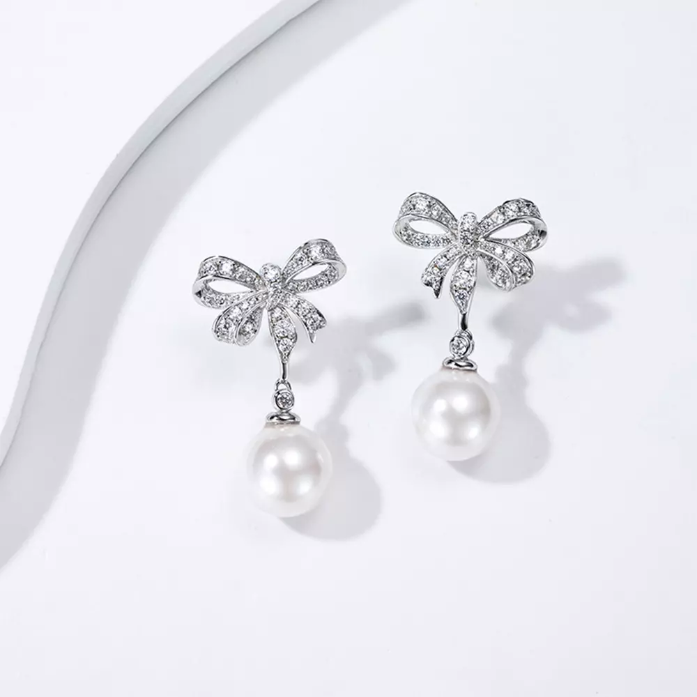S925 silver niche design senior sense of personality bow pearl earrings earrings earrings ear jewelry jewelry