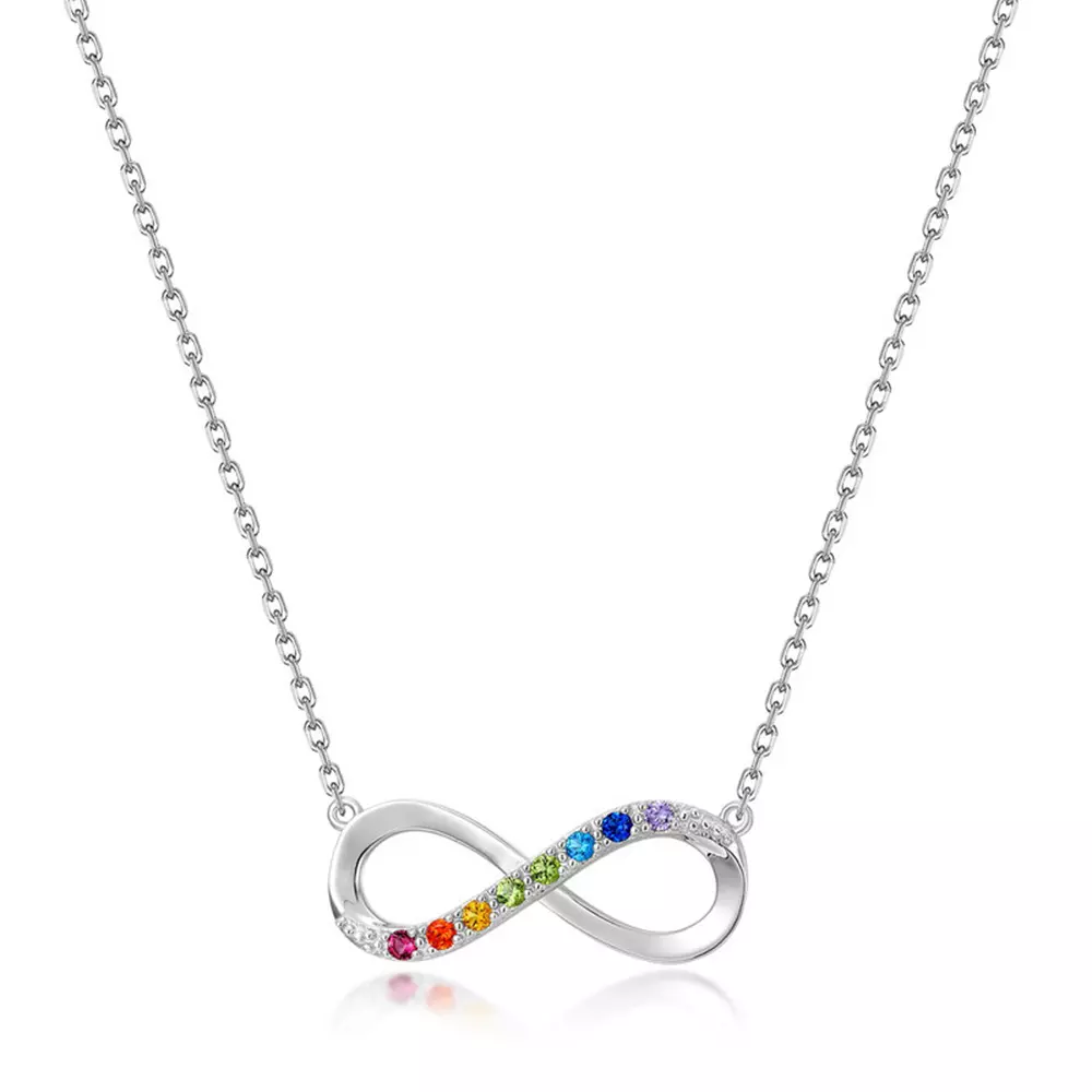 S925 Silver Möbius Ring with Colorful Jewels Rainbow Eights Necklace Chain