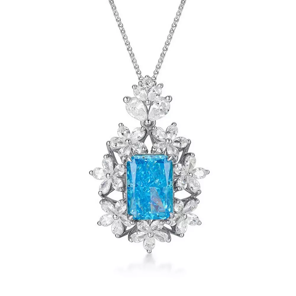 S925 Sterling Silver Ice Flower Cut High Carbon Diamond Pendant Necklace