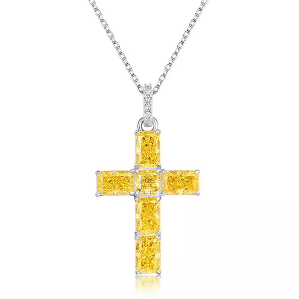 S925 Silver Cross High Carbon Diamonds Pendant Lock Bone Chain