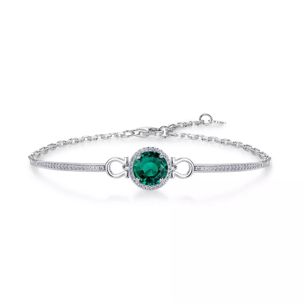 S925 Sterling Silver with Cultured Colored Treasure Cultured Emerald Bracelet