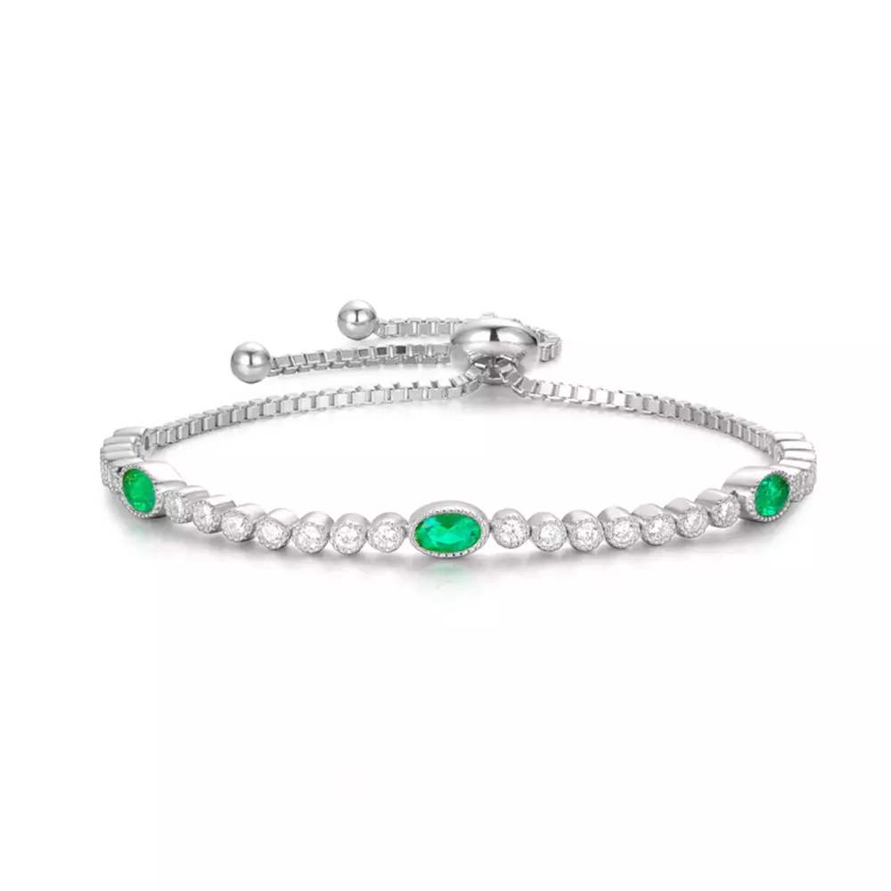 S925 Sterling Silver Cultured Emerald Bracelet