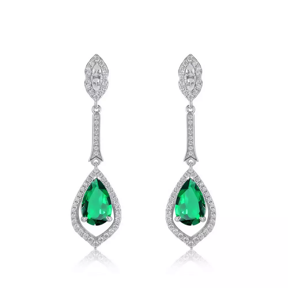 S925 Silver with Gemstone Cultured Emerald Earrings Drop Earrings