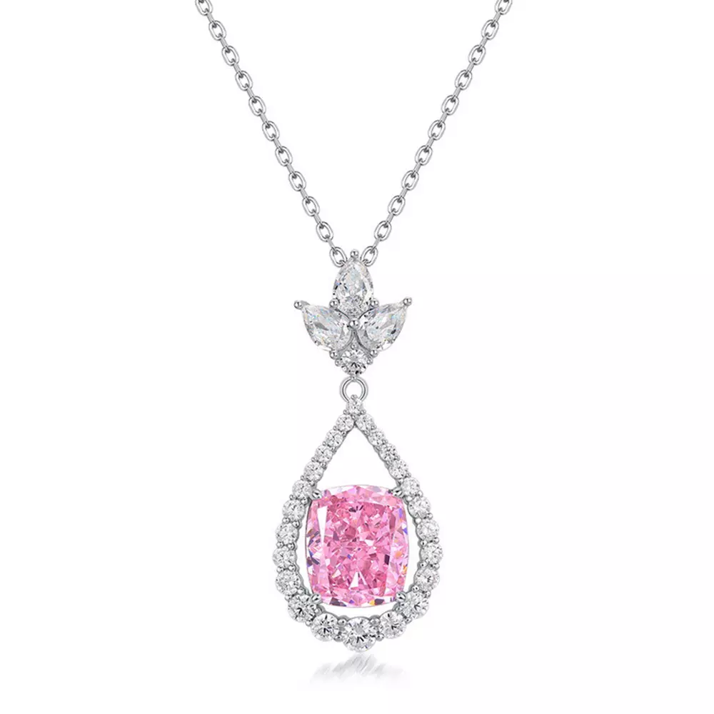 S925 Silver Egg Shape Ice Flower Cut High Carbon Diamond Pendant Necklace