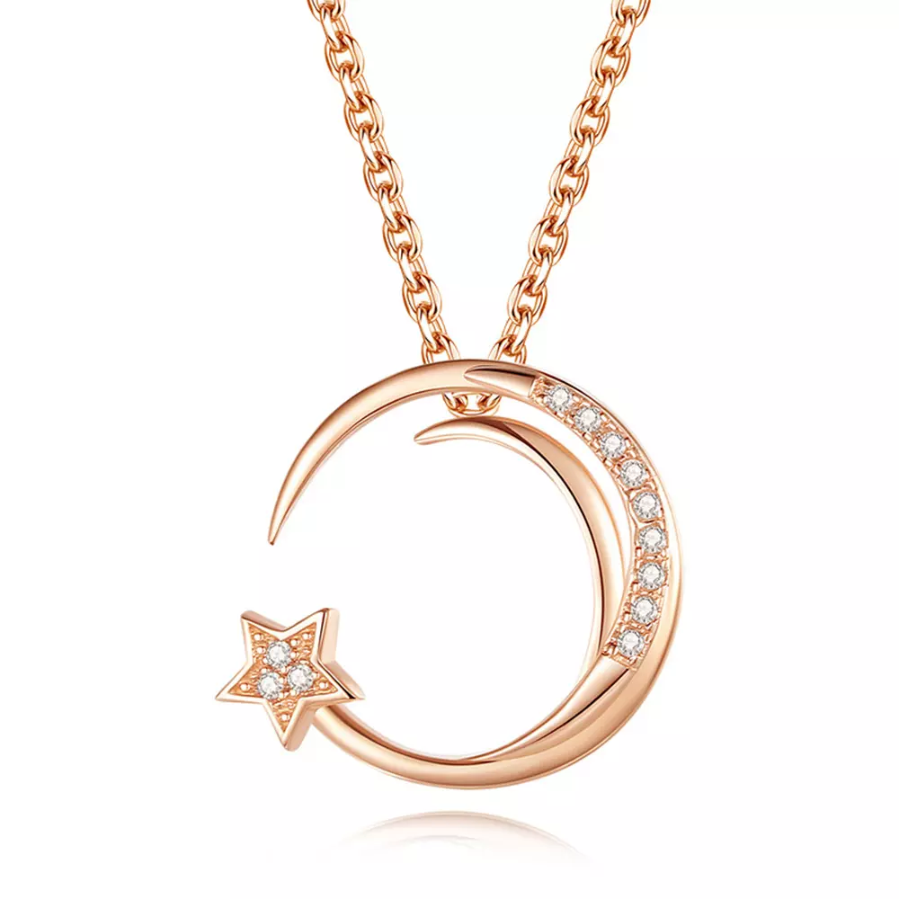 S925 Sterling Silver Star and Moon Necklace Simple Collarbone Chain