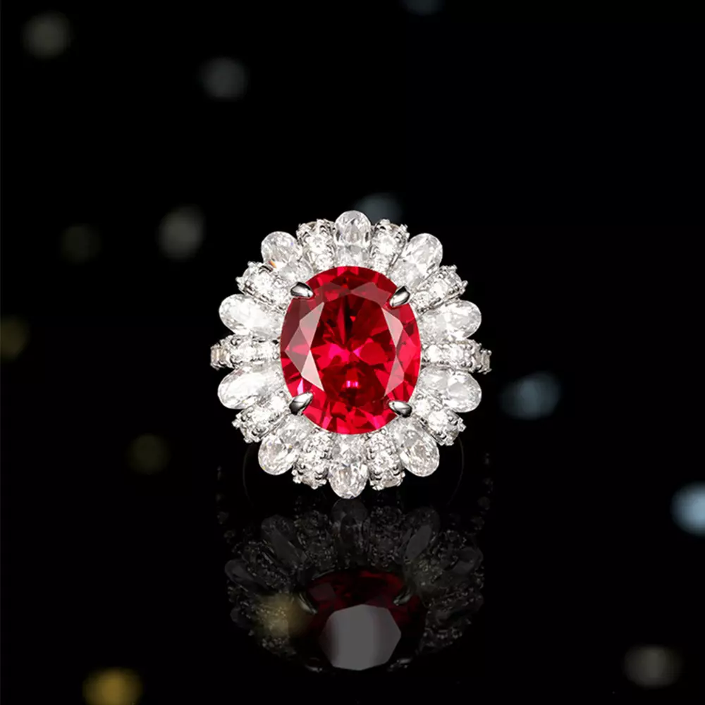 S925 sterling silver fancy red corundum pigeon blood red ring