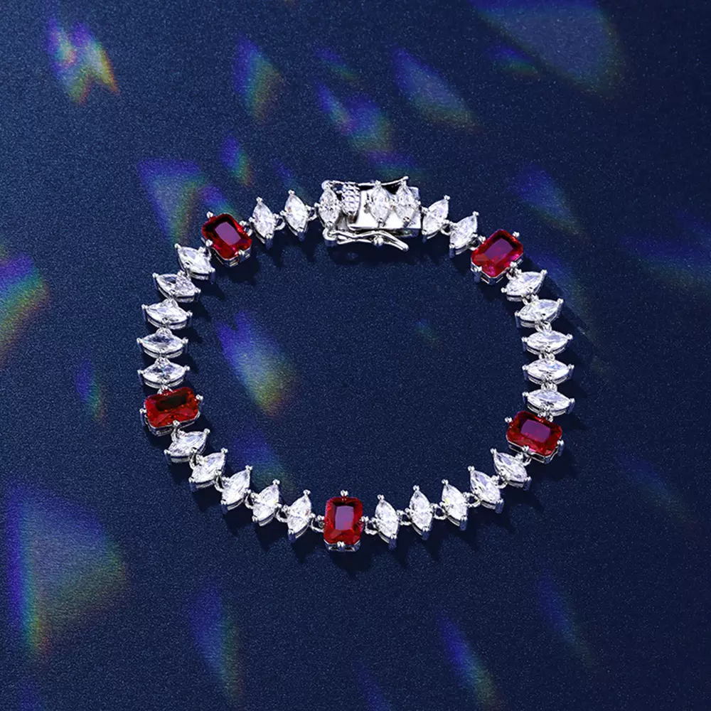 S925 Sterling Silver Cultured Ruby Women's Bracelet