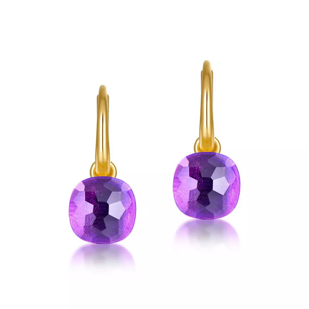S925 silver with 9K gold plated amethyst candy colored earrings studs