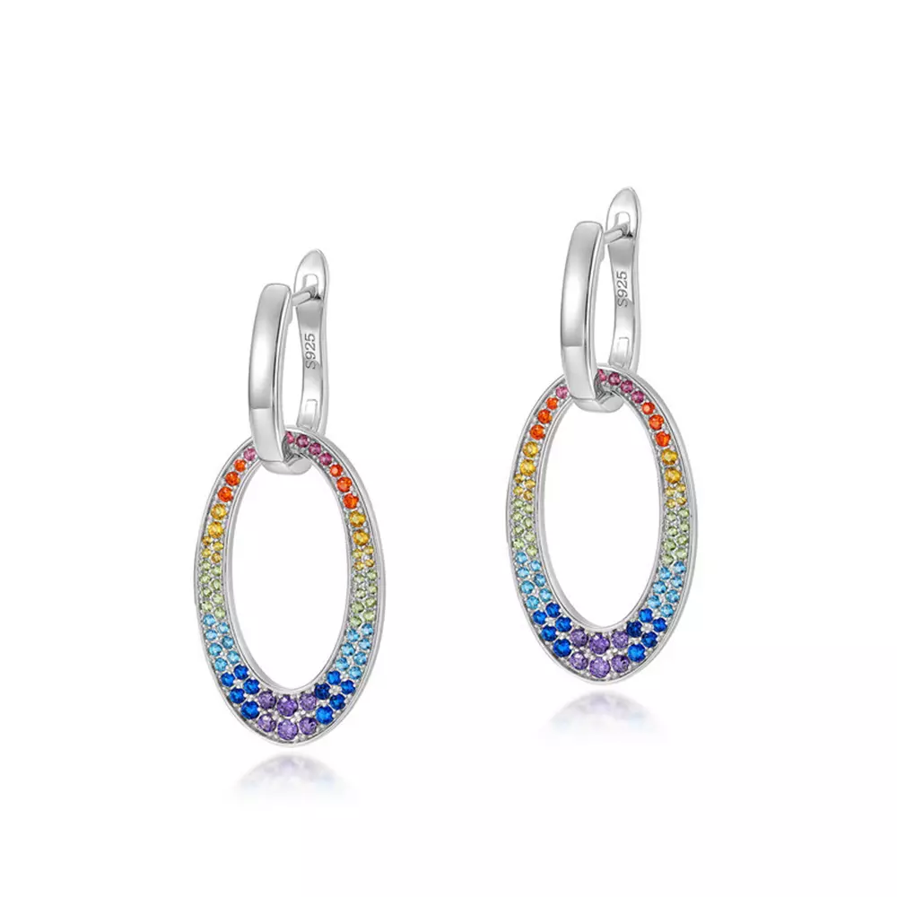 S925 Sterling Silver Colorful Zirconia Vintage Rainbow Hoop Earrings