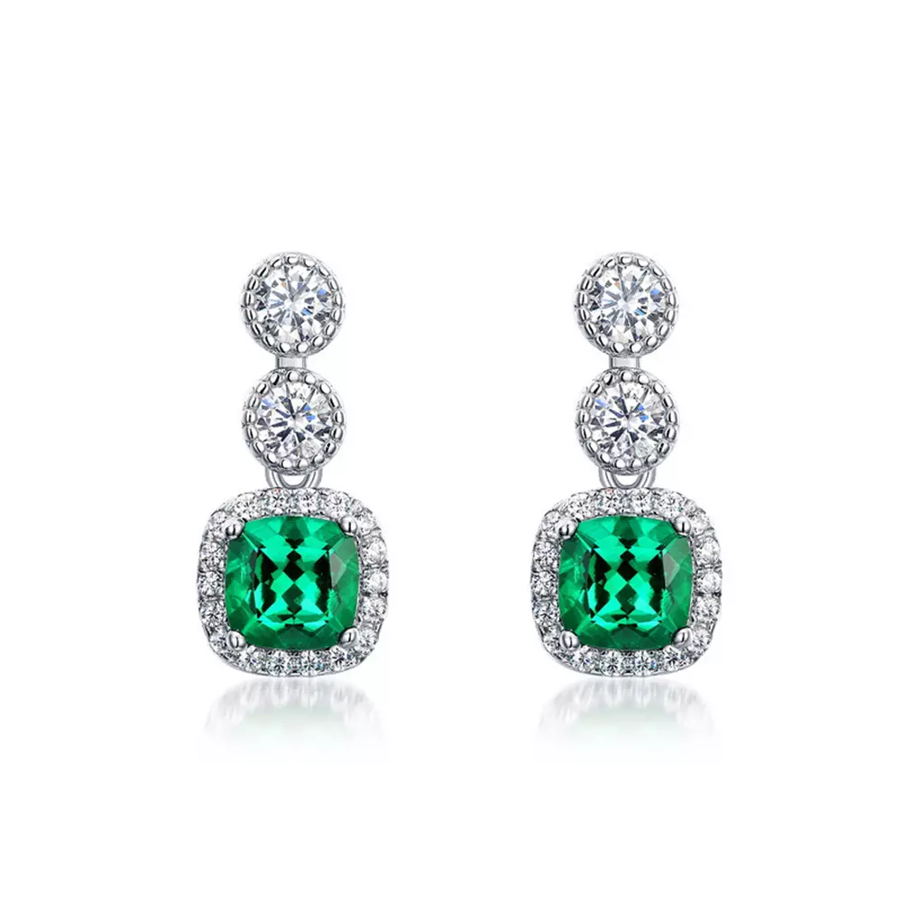 S925 Sterling Silver Cultivated Emerald Vintage Earrings Drop Earrings