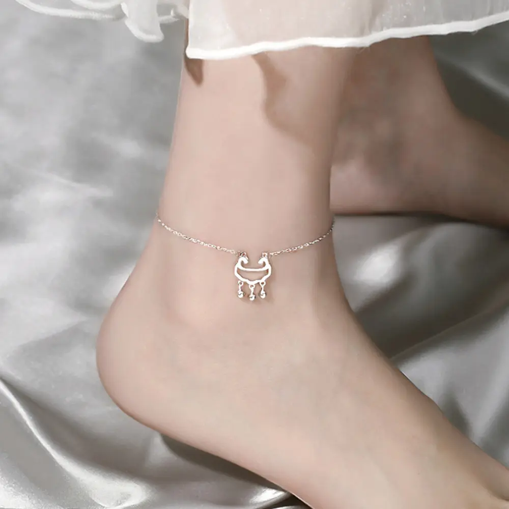 925 Sterling Silver Bells Women's Long Life Lock Anklet Ankle Jewelry