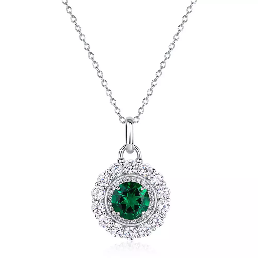 S925 Silver with Cultured Ruby Cultured Emerald Pendant Necklace