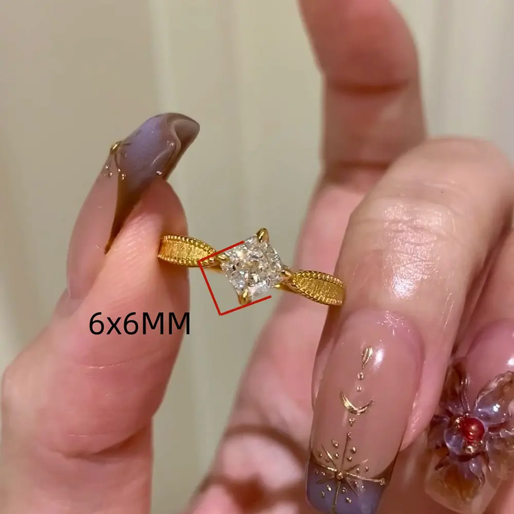 Golden Small Square Diamonds Stacked Ice Cut Women's Ring
