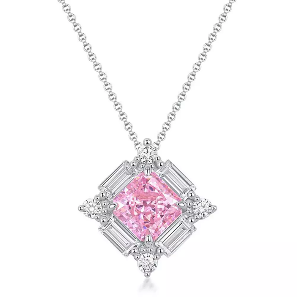 S925 Silver with Square Ice Cut Yellow Diamonds High Carbon Diamond Necklace