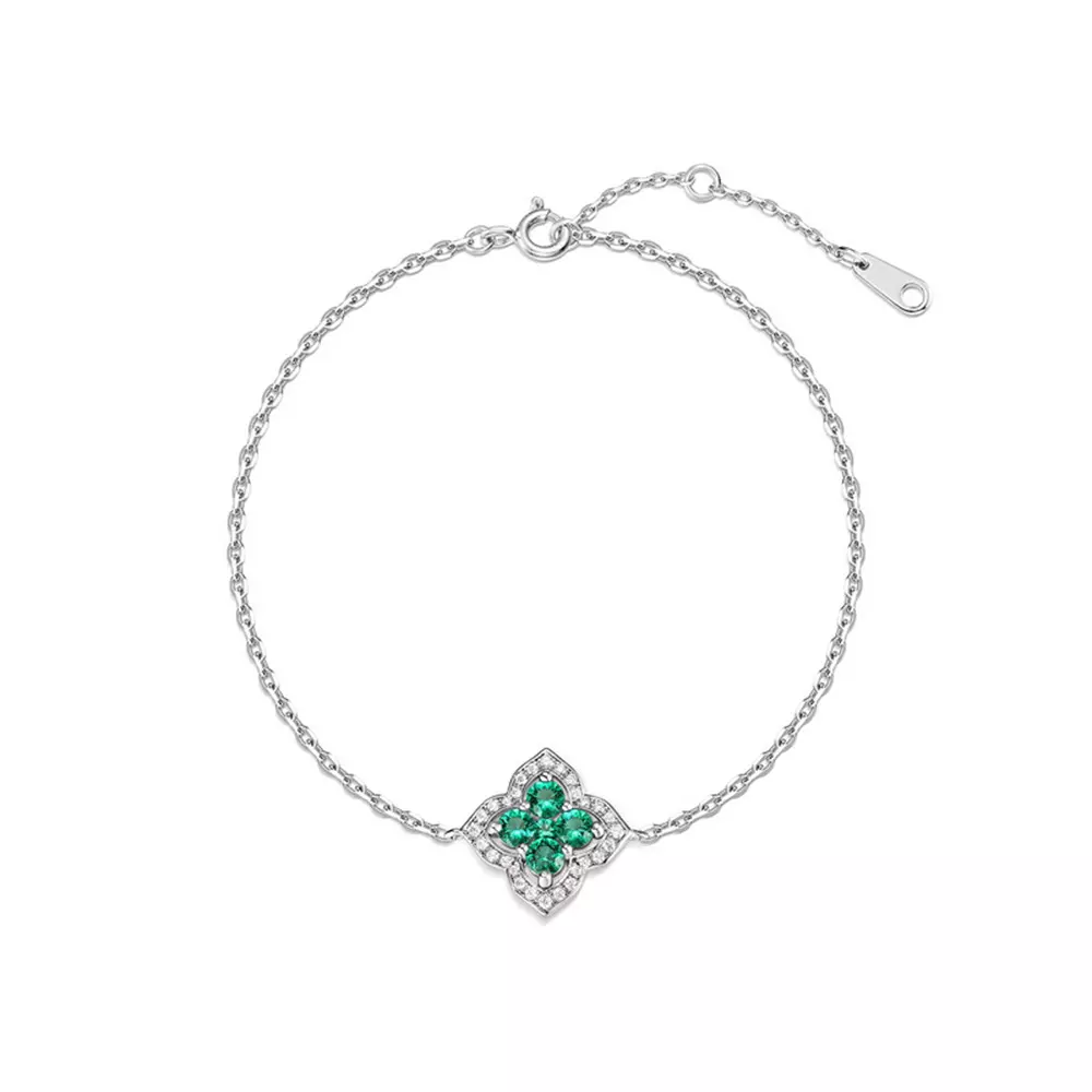 Classic Clover S925 Silver with Cultured Emerald Bracelet