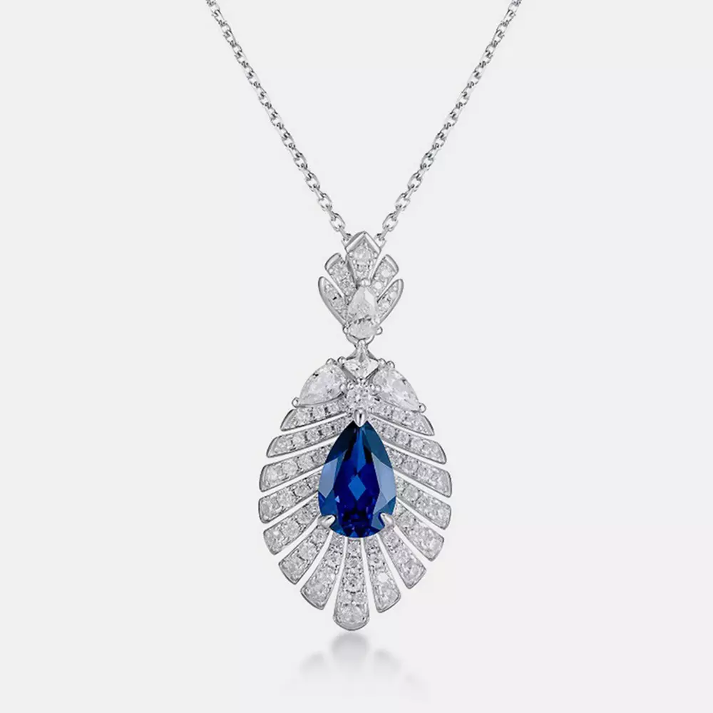 S925 Silver Ruby Sapphire High Carbon Diamond Pendant Necklace