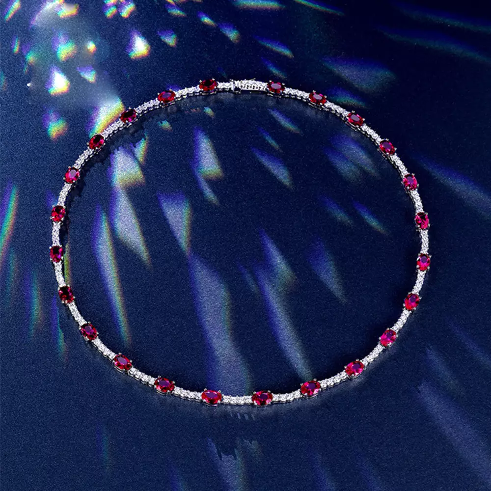 S925 Sterling Silver Cultured Ruby Necklace