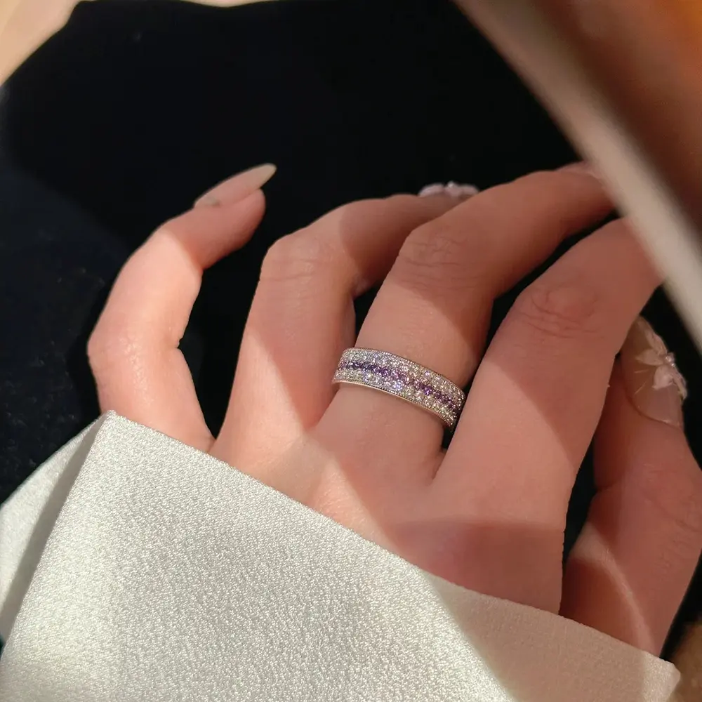 Women's Fashion Purple with Diamonds Red Corundum Rose Purple Ring